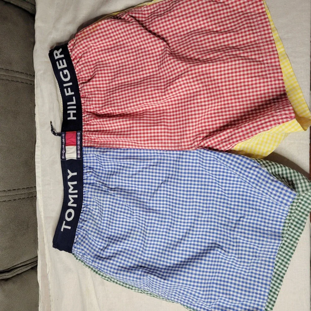 Tommy Hilfiger Mens Multi Color Gingham swim Trunks Logo Waistband